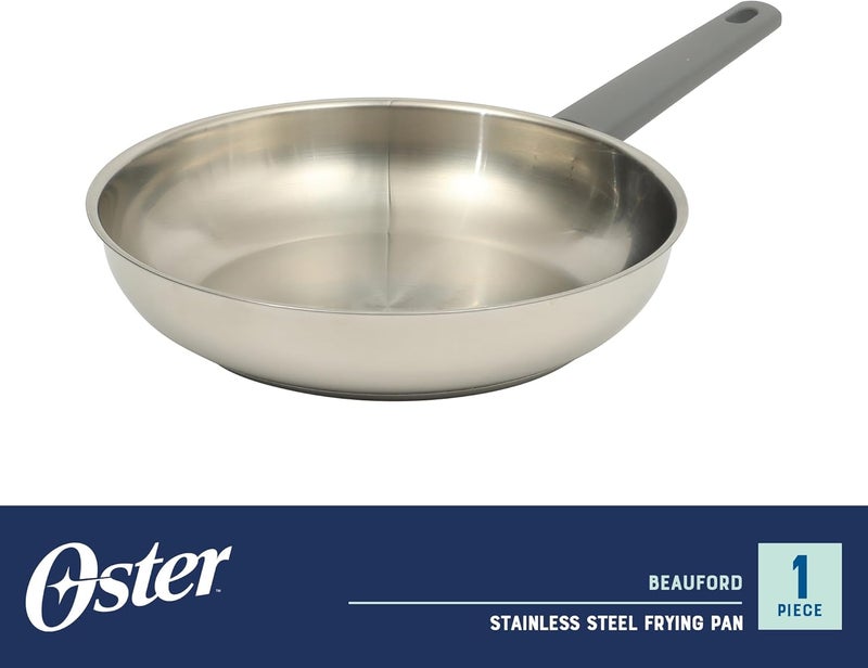 Oster Beauford 10-Inch Stainless Steel Frying Pan – Induction, Oven & Dishwasher Safe Skillet, Soft-Touch Gray Handle, 5-Ply Encapsulated Bottom - Image 2